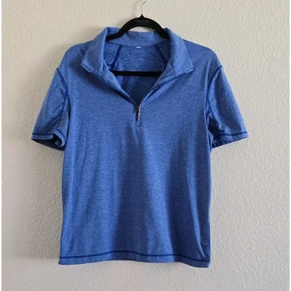 Lululemon Quick Dry Polo Shirt Womens Est. Size 10 Blue Short Sleeve 1/4 Zip Top